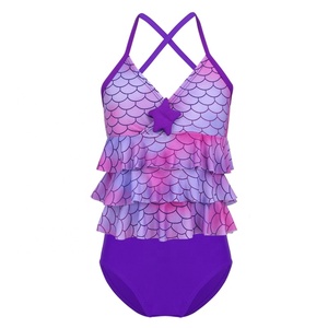 Bambina 2 pz sirena con stampa stella marina Bikini costume da bagno top slip Tankini costume da bagno - Product Image 4