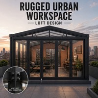Studio de toit moderne en alliage d'aluminium pour villa, style loft industriel, avec cadre haute résistance, double vitrage Low-E et anti-corrosion