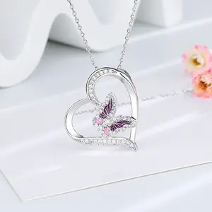 New fashion ladies Love Butterfly pendant necklace with diamond Simple jewelry women's necklace gift