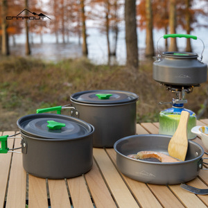Ensemble de cuisine de camping en plein air Campout, 4 pièces, poignée verte anodisée, portable, léger, pour 3 à 5 personnes - Product Image 3