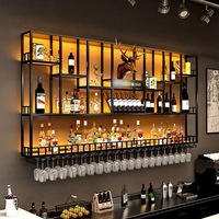 Étagère murale pour bouteilles de vin avec éclairage LED, présentoir à liqueurs, rangement mural pour bar avec panneau lumineux