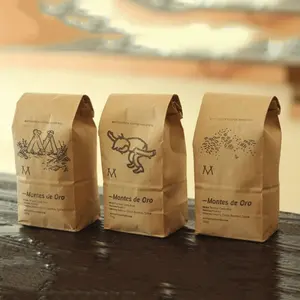 Composteerbaar Rits Zak Tin Stropdas Platte Bodem Papier Pouch Biologisch Afbreekbaar Klep Verpakking Bean Gedrukt Custom Kraft Koffie Zakken