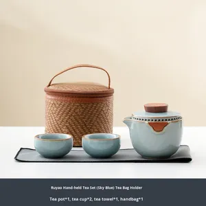 Chinese Portable Ceramic Tea <strong>Set</strong> Ru Kiln Travel Tea <strong>Set</strong> <strong>for</strong> Camping 1 <strong>Teapot</strong> with <strong>2</strong> Tea <strong>Cups</strong> <strong>for</strong> Home - Product Image 6