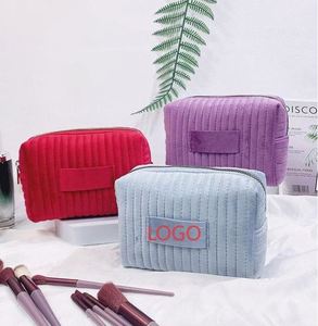 Bolsa de Cosméticos de Viaje de Lujo Personalizada, Bolsa de Maquillaje de Felpa a Rayas para Damas de Honor, en Oferta - Product Image 1