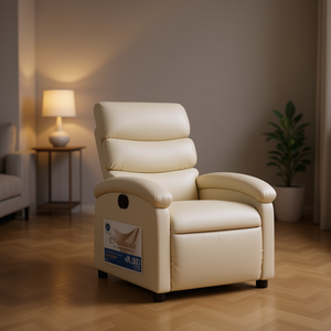 Poltrona Reclinabile in Ecopelle Crema, Un Posto, Funzionamento a Pulsante, Design Contemporaneo - Product Image 2