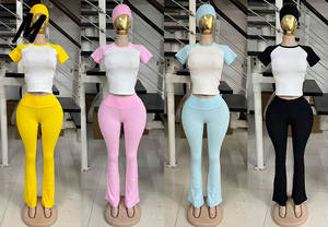 女式套装 折叠喇叭裤套装 头带 定制 LOGO 高品质棉质衬衫服装 女式 2 件套休闲套装 - Product Image 5