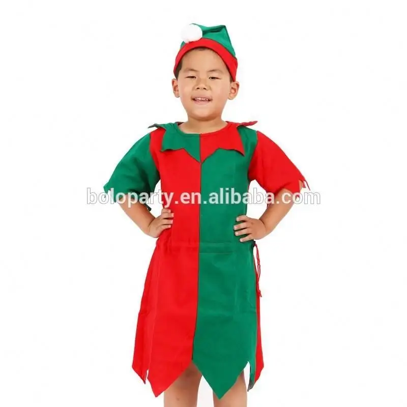 クリスマスデコレーション子供赤と緑フェルトエルフチュニックファンシーキッズドレスパーティー