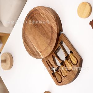 Tabla de queso redonda de madera con juego de cubiertos para servir frutas y queso, duradera, solo se lava a mano. - Product Image 5