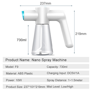 Wholesale Auto USB Rechargeable 1800mAh Cordless Nano Mist Spray Gun UV Light Sprayer Atomizer for Hair - Product Image 2