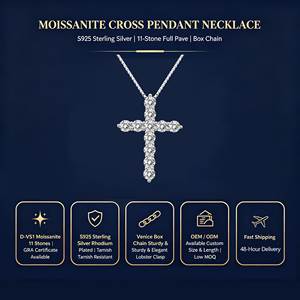 Collana con Pendente a Croce Cristiana Unisex in Argento Sterling 925 con Moissanite VVS Grado <span class=keywords><strong>D</strong></span> da 3mm, Certificazione GRA - Vendita Calda - Product Image 1