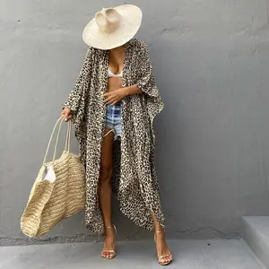 Kimono largo de leopardo para mujer, vestido playero de alta calidad, venta al por mayor, 2022