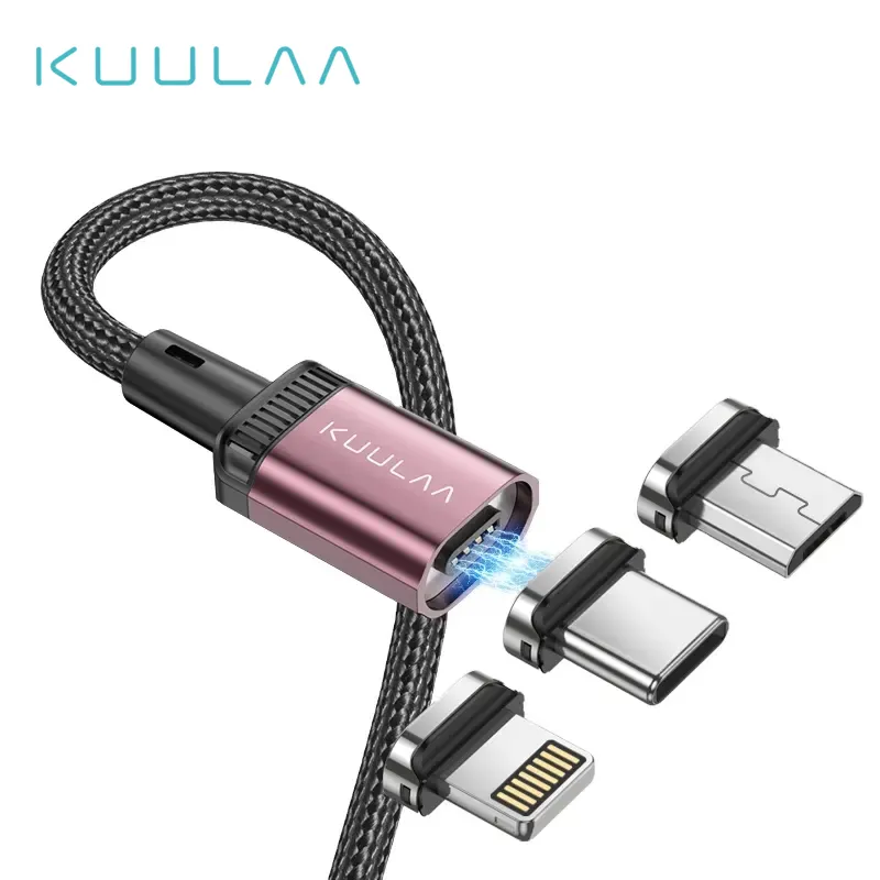 KUALAA 3A טעינה מהירה ניילון קלוע מיקרו USB סוג C אנדרואיד כבל תאריך מגנטי כבל מטען לאייפון