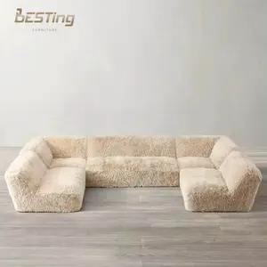 Italy Luxury Sectional Sofas Set Teddy Fabric Lamb Wool Fur Leisure Lazy Couch Living Room Modern Accent Chair