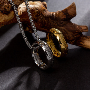 Collana con Ciondolo Anello alla Moda, Catena a Maglie da 60mm, Ciondolo Il Signore degli <span class=keywords><strong>Anelli</strong></span>, Collana Punk in Acciaio al Titanio da <span class=keywords><strong>Uomo</strong></span>, Regalo - Product Image 4