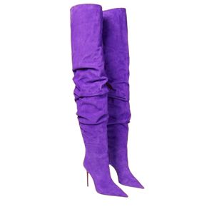 Bottes longues pour femme style Wrinkle, grandes bottes rouges en cuir pour femme, hauteur genou - Product Image 4