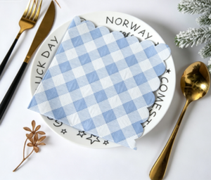DAMAI blue Gingham Scalloped Disposable Paper Napkins Kid Theme Macaron Color <b>Spring</b> Birthday Party <b>Decorative</b> Table Napkins - Product Image 4