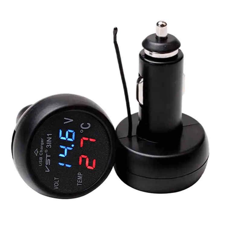 3 in 1 Digital Voltmeter Thermometer Blue Red LED DC 24V 12V Cigarette Lighter Socket 2.1A USB Car Charger for car bus