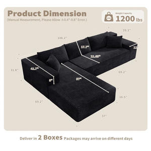 PZCN-Sofá modular Seccional de pana para sala de estar, conjunto de sofá suave de pana negra, estilo europeo, para mascotas - Product Image 3