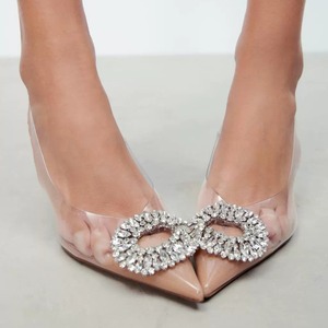 Transparent PVC Slingback Heels Nude Pointed Toe Sparkling Rhinestone Buckle <b>Evening</b> Footwear - Product Image 2
