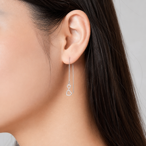 Boucles d'oreilles pendantes en acier inoxydable avec double cœur ouvert et longue chaîne, couleur acier - Product Image 5