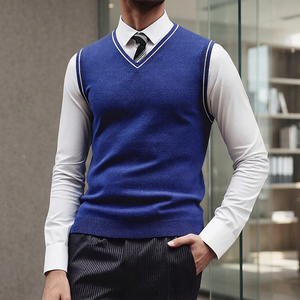 Chaleco de Punto Personalizable para Hombre 2025, Cuello en V, Sin Mangas, Lana/Viscosa, Transpirable, Corte Ajustado, Bordado a Máquina - Product Image 2