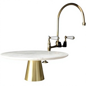 Modern Customizable Round <b>Marble</b> <b>Cake</b> <b>Stand</b> with gold Metal Base Handmade Dessert Display Pedestal Party Home hotel - Product Image 2
