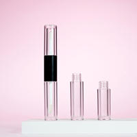 Conteneur de gloss à lèvres transparent personnalisé double face, applicateur double embout, tube de gloss à lèvres en plastique, emballage avec logo personnalisé, impression à l'écran