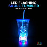 Gobelet à double paroi LED clignotant 16oz pour Halloween en plastique de qualité alimentaire avec paille et couvercle