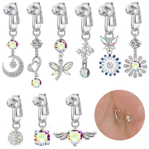 Thép không gỉ hoa trái tim lủng lẳng rốn Nhẫn CZ clip trên bông tai không piercing dangle giả bụng piercing đồ trang sức quà tặng