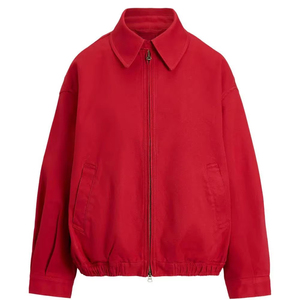 Chaqueta Leduo Personalizada para Mujer, Talla Grande, Roja, de Sarga de Algodón, con Cierre y Dobladillo Elástico - Product Image 1