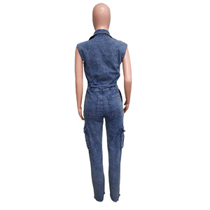 Wholesale New Casual Stretch Washed Sleeveless Denim Straight Wide-legged <b>Pants</b> Women Jumpsuit Fashion - Product Image 6