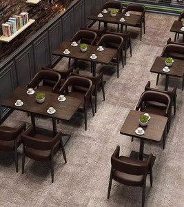 Juego de Sillas y Mesa de Madera con Asientos de Cuero Estilo Vintage para Restaurante, Cafetería, Bar, Hotel, <span class=keywords><strong>Bistro</strong></span> - Product Image 3