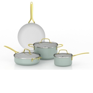 Venta al por mayor caliente antiadherente de cocina 7pcs revestimiento de cerámica juegos de utensilios de cocina con tapa de vidrio - Product Image 1