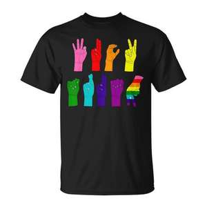 Camiseta Lgbtq con diseño de manos arcoíris en lenguaje de señas, unisex, talla mediana para adultos - Product Image 1