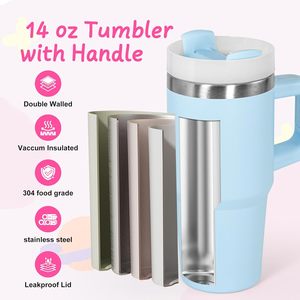 Gobelet isotherme de 14 oz avec poignée et paille pour enfants, en acier inoxydable, cadeaux pour enfants - Product Image 4