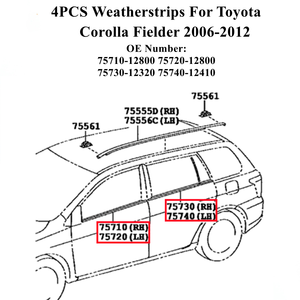 Set van 4 stuks voor- en achterdeur buitenrubber zwarte sierlijst deurrubber afdichtingsband voor Toyota Corolla Fielder 2006-2012 - Product Image 2