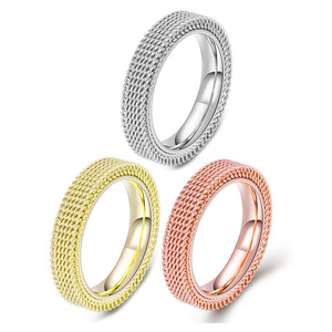 Bague en acier inoxydable double couche à mailles, trois couleurs, 4 mm, creuse, unisexe, bijou tendance, cadeau, or rose, or - Product Image 2
