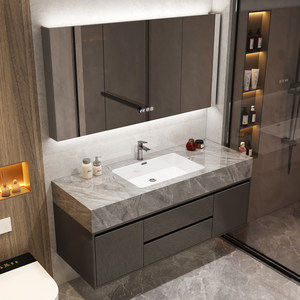Ensemble de meubles de salle de bain en aluminium nid d'abeille, style ferme, luxe léger, résistant à l'eau, avec vasque en céramique, fixation murale - Product Image 3