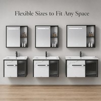 ETON Meuble-lavabo mural carré moderne en contreplaqué résistant à l'eau, finition polie, pour hôtel, nickel brossé