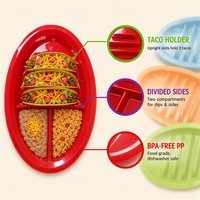 Tempat Taco Plastik 3 Slot 2 Area Saus Bebas BPA PP Food Grade Dapat Digunakan Kembali Piring Taco Multiwarna untuk Pesta Makan Malam