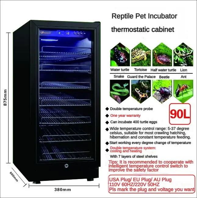 90L Luftfeuchtigkeitsanzeige Eierkranzler automatischer Eierinkubator für Hühner-, Reptilien-Haustiere