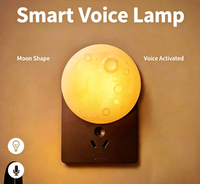 Veilleuse intelligente créative à commande vocale avec capteur de lumière pour chambre à coucher, sommeil, allaitement de bébé, protection des yeux, type à brancher, lampe lune