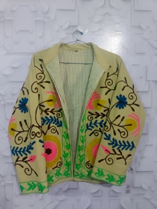 Chaqueta Bohemia Tradicional Acolchada, Bordada con Flores Multicolores, Hecha a Mano, de Lona de Algodón, Abierta por Delante, Transpirable - Product Image 5