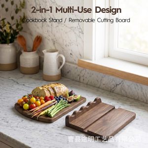 Wooden Kitchen Menu Rack Solid Wood <b>Desktop</b> Recipe Holder Brown <b>Shelf</b> For Cutting Board Phone Tablet Storage - Product Image 3