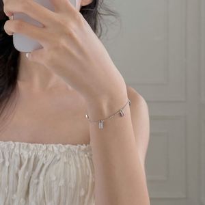 Dylam Unique Design Women Jewelry 925 Silver Link Chain Multiple Rectangle Shape 5A Zirconia CZ Pendant Link Chain Bracelet - Product Image 3