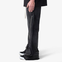 Wholesale Custom Logo Men's Heavyweight Stacked Flare Pants Zipper Streetwear Baggy Trousers OEM Polyester Cotton