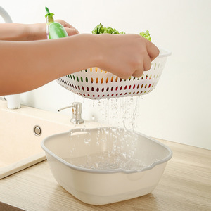 <span class=keywords><strong>Amoy</strong></span> Ensemble de six pièces pour la cuisine domestique Panier à fruits et légumes à double épaisseur pour le lavage et le drainage Salon - Product Image 5