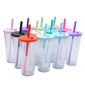 2026 Luxury Colorful Plastic Tumbler with Straw Lid Wholesale Custom Logo Double Wall Matte Reusable Coffee Cup Juice Bottle - Product Image 3