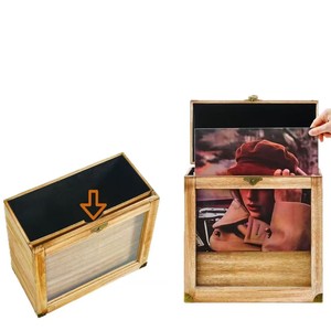 Cross-border wooden portable storage box, household vinyl <b>record</b> collection box, solid wood CD and disc organizer, - Product Image 5