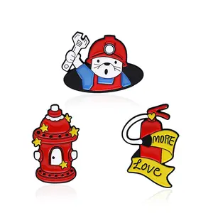 Fire Hydrant Extinguisher Firemen Go Forward Bravely Brooch Learn Fire Fighting Knowledge Protection Soft Enamel Lapel Pin